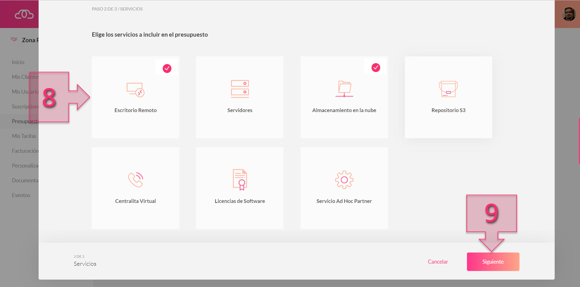 Part 1 - Select services to include in the quote