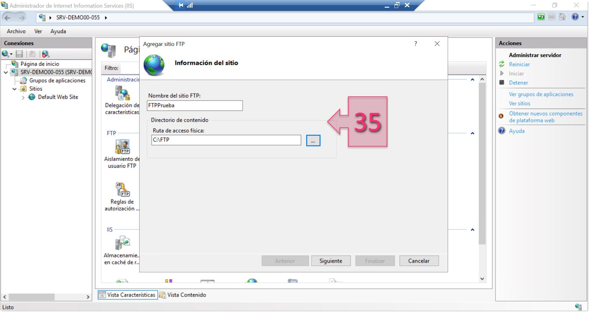 Part 4 - Enter a name and folder path for the new FTP site