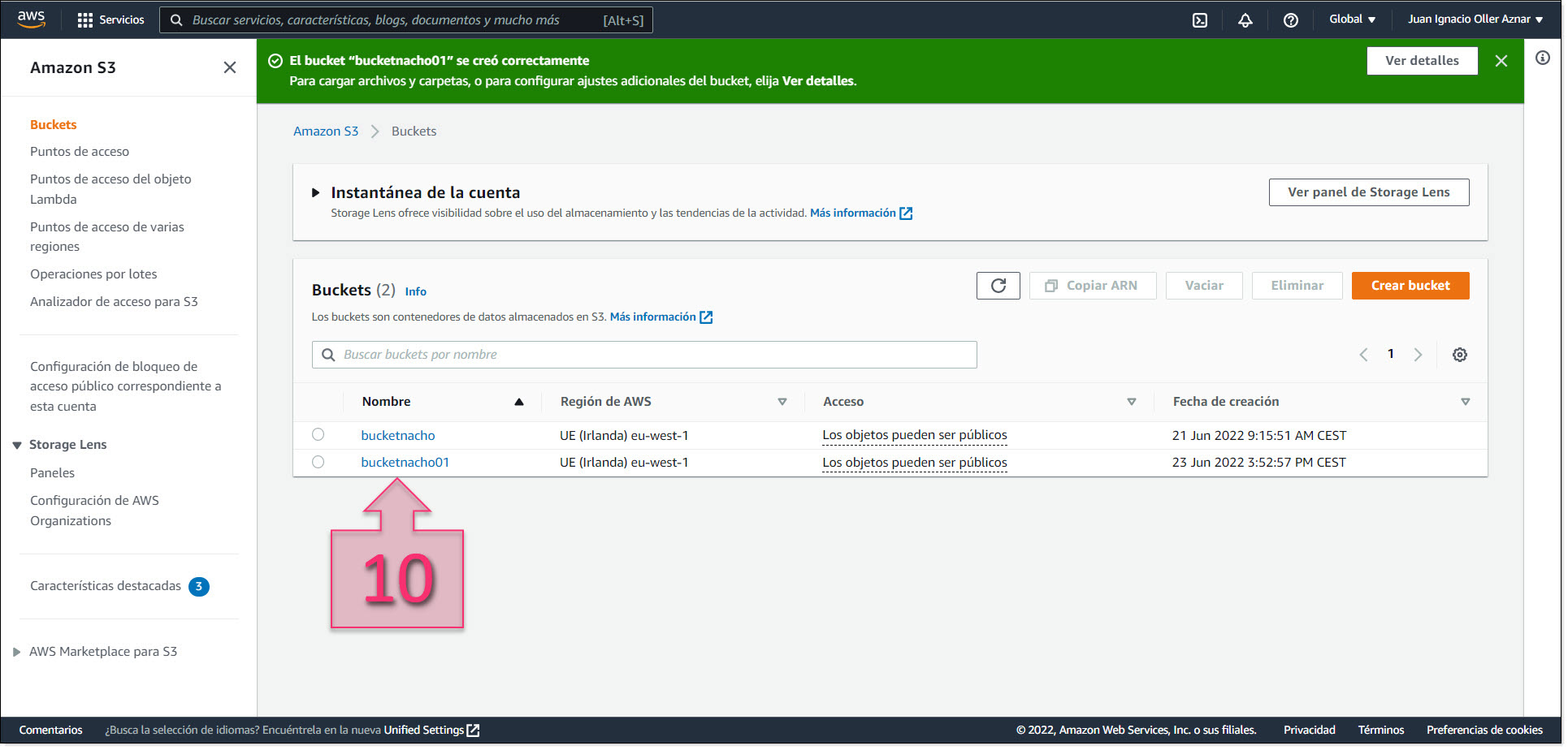 Part 2 - Click on the bucket name in the list