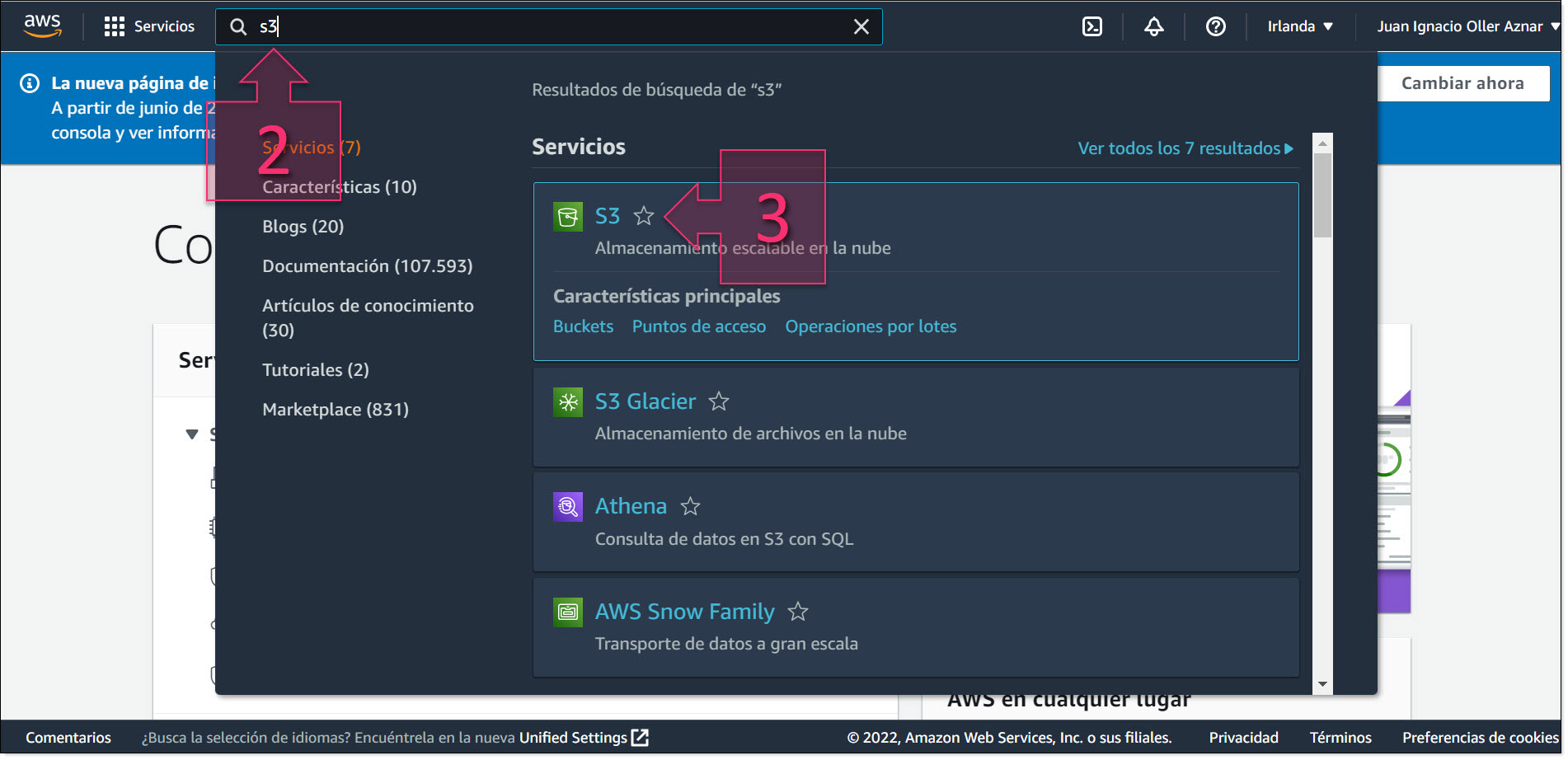 Part 2 - Search for S3 on the AWS management console