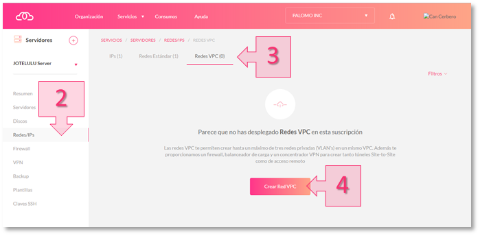Step 2. Open the Networks/IPs section and Create a VPC Step 2. Open the Networks/IPs section and Create a VPC