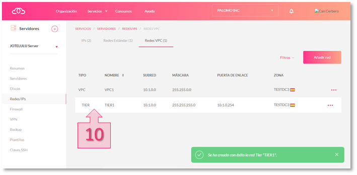 Step 4. Tier network created successfully Step 4. Tier network created successfully