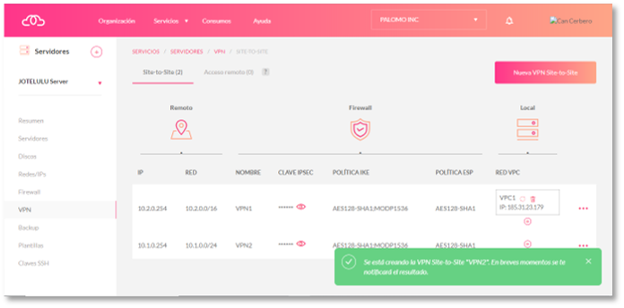 Step 9. Site-to-site VPN tunnel created successfully
