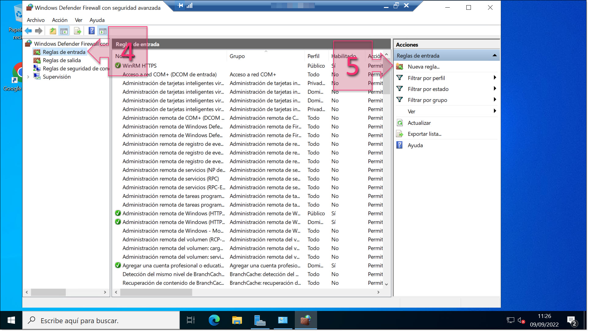 Create a new inbound rule for Windows firewall