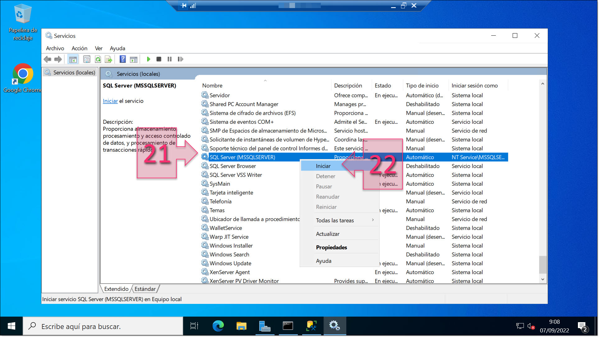 Start the SQL Server process again