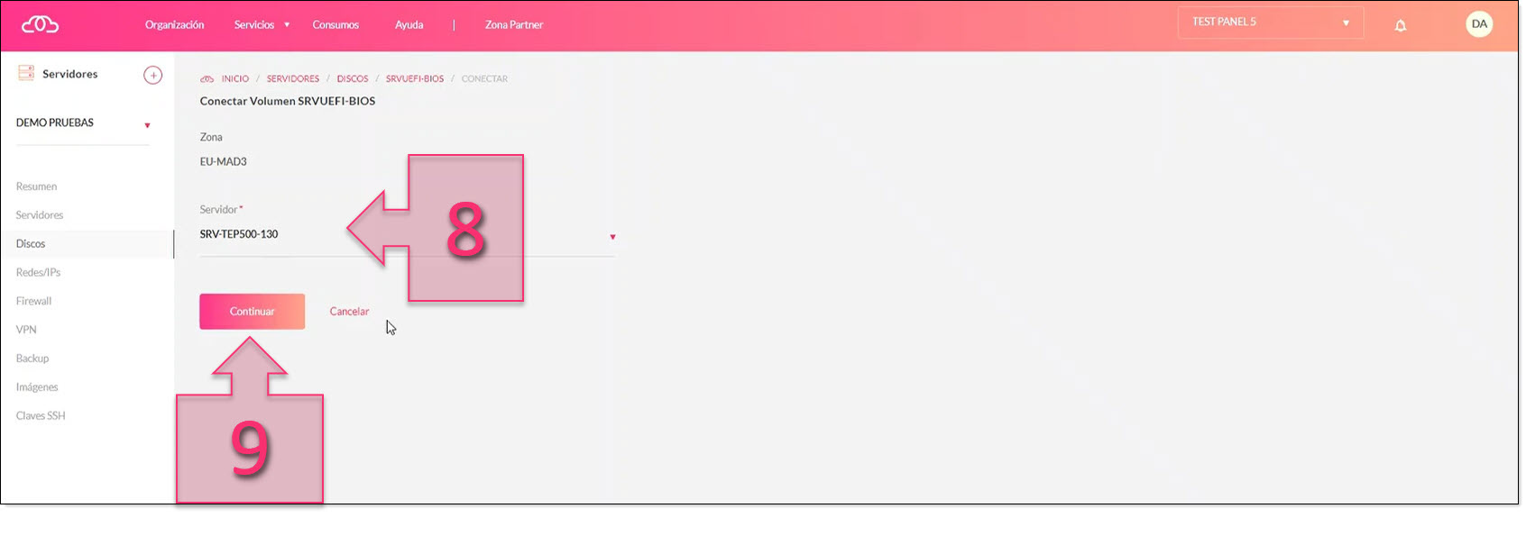 Part 1 - Select the server to connect the disk to