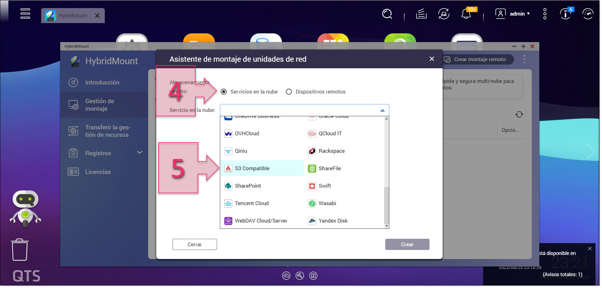 Select "Cloud service" and "S3 compatible"