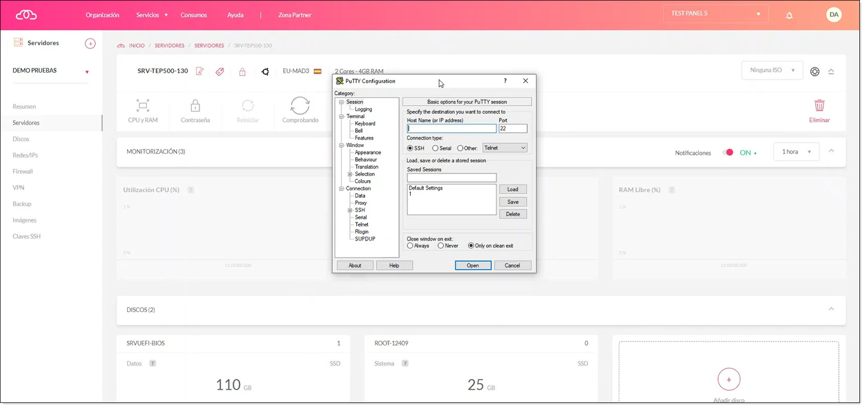 Part 1 - Use PuTTy to connect to the server via SSH