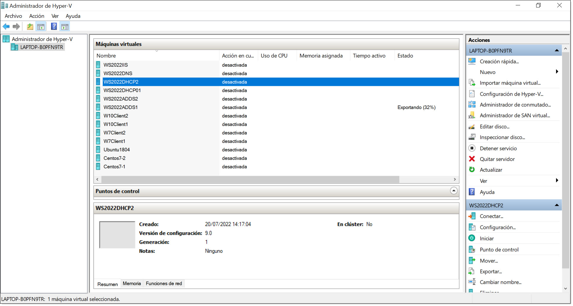 Part 2 - You will be able to monitor the progress of the export process from the Hyper-V manager