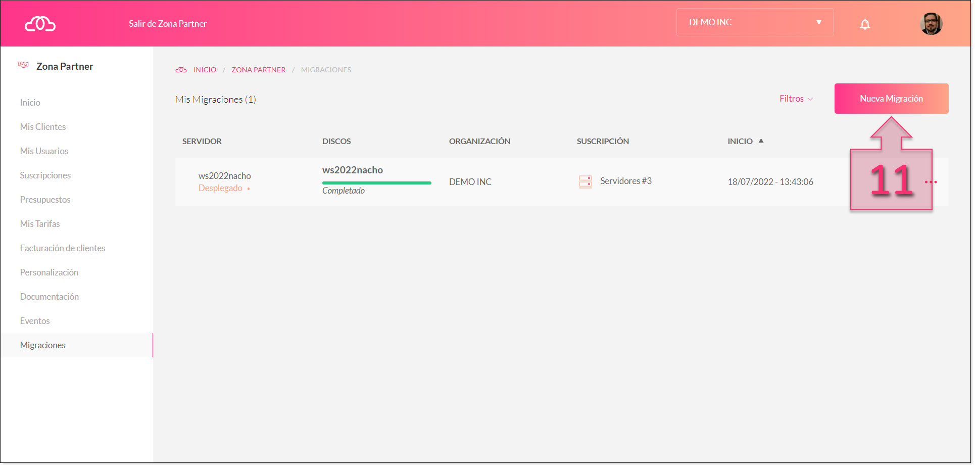 Part 2 - Start a new migration from the Migration section