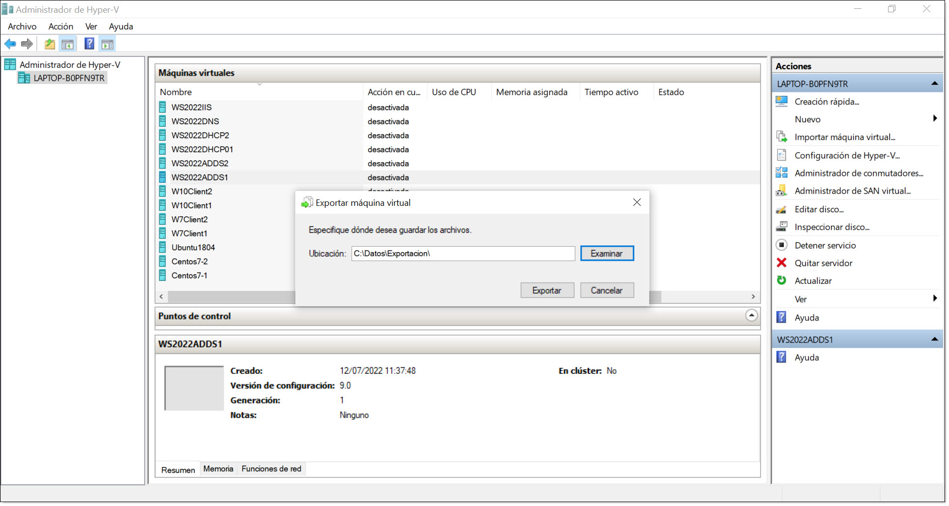 Part 2 - Enter the folder path where the exported virtual machine will be stored